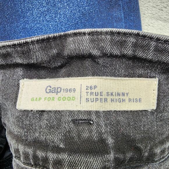 GAP 1969 Jeans Womens 26P Washed Black True Skinny Super High Rise Stretch Denim - Picture 7 of 15